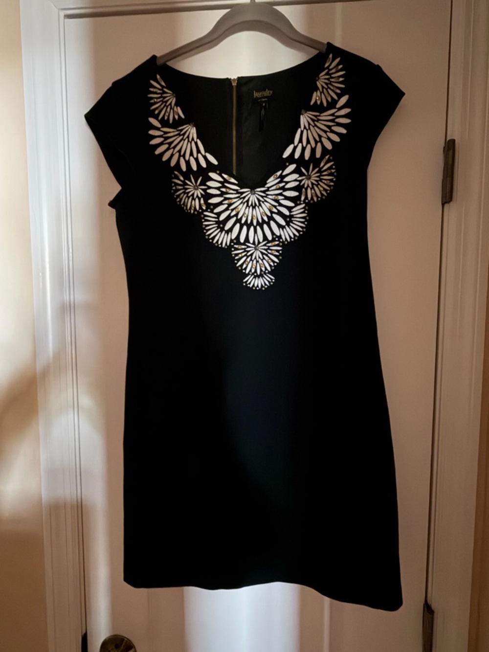 Laundry By Shelli Segal Black Mini Dress with White Floral Appliqué